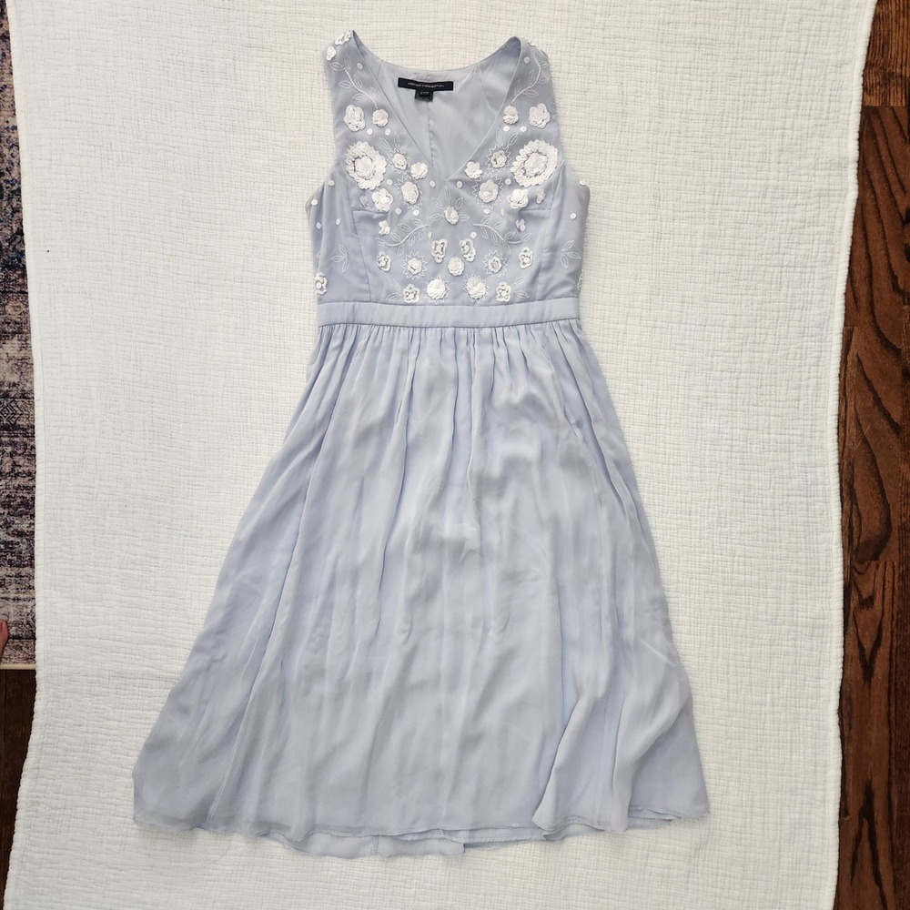French Connection Blue Floral Sequin Embroidered Midi Dress, Womens Size 6
